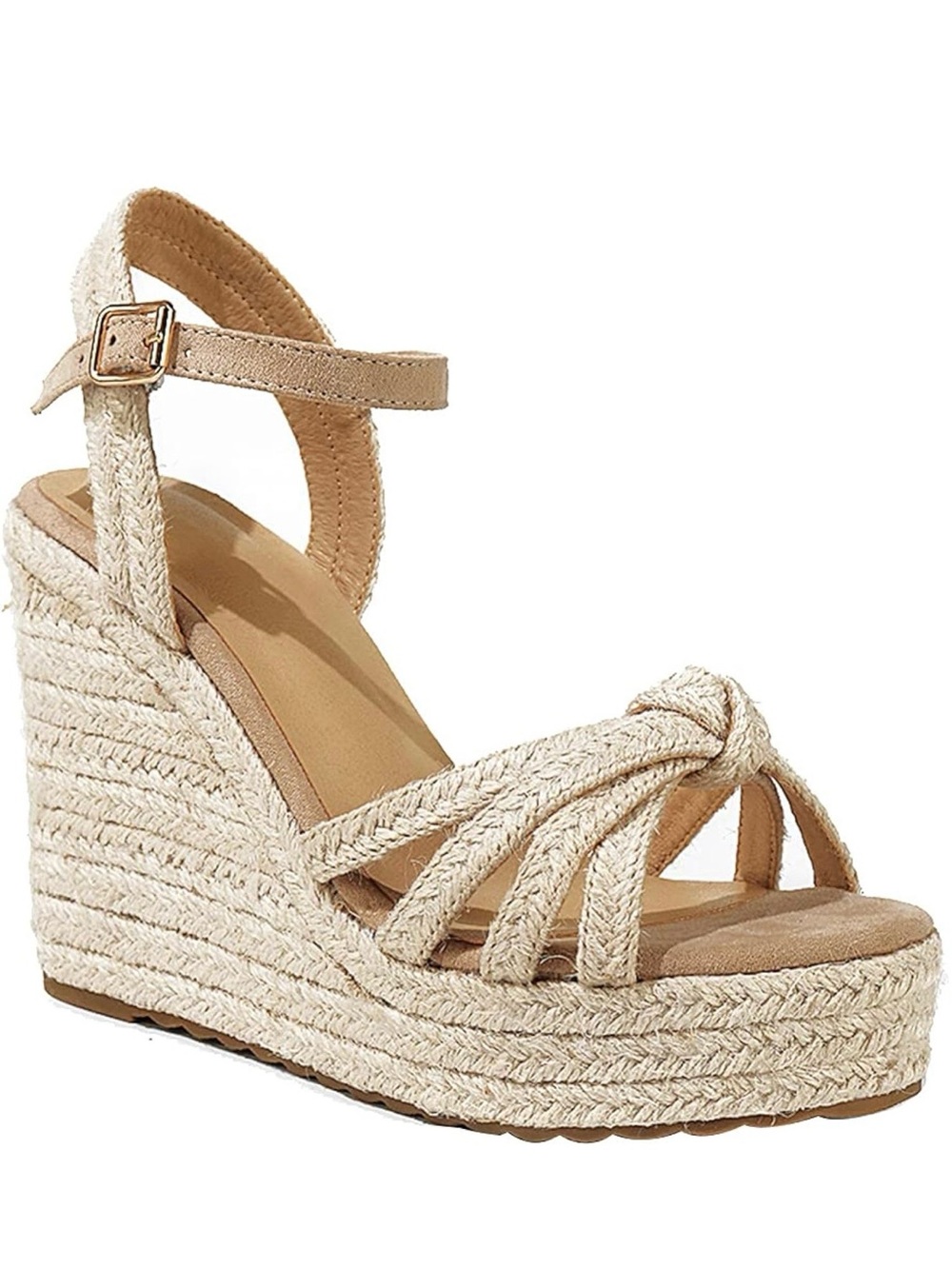 Braided Espadrille Wedge Sandals in Natural